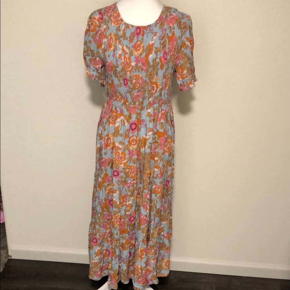 Boutique Floral Women's Dress in Blue, Orange, & Pink Size M 100% Viscose